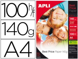 100h papel impresora Apli Glossy A4 140g/m² para inkjet